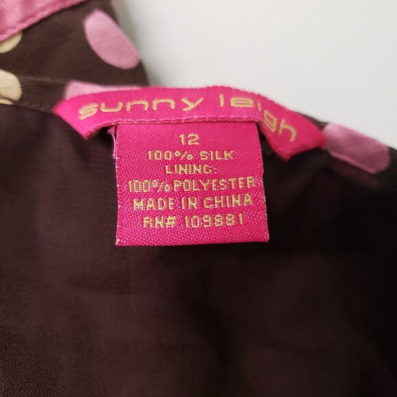 Sunny Leigh Y2K Brown Silk Pink Polka Dot Skirt Womens Size 12 Retro Whimsical - Picture 5 of 6